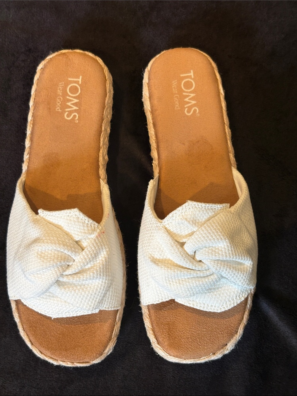 TOMS Abby Slide Flatform Espadrille Sandals White Beachside Woven Size 8